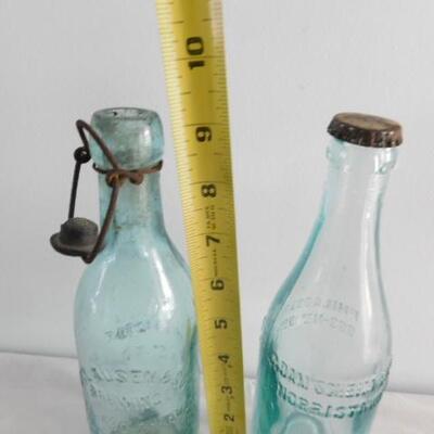 Pair of Vintage Blue Glass Pennsylvania Beverage Bottles 