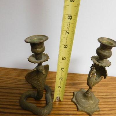 Pair of Brass Candle Holders Cobra and Peacock