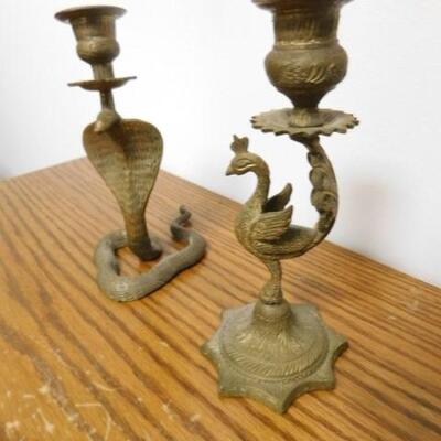 Pair of Brass Candle Holders Cobra and Peacock