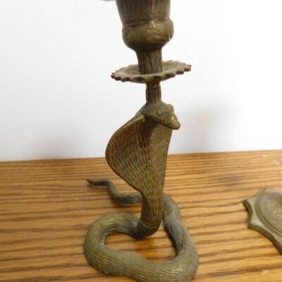 Pair of Brass Candle Holders Cobra and Peacock