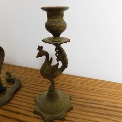 Pair of Brass Candle Holders Cobra and Peacock