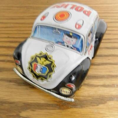 Vintage Takatoku Japanese Tin Litho Friction Toy Police Car