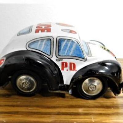 Vintage Takatoku Japanese Tin Litho Friction Toy Police Car