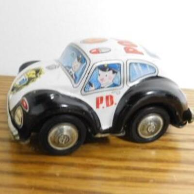 Vintage Takatoku Japanese Tin Litho Friction Toy Police Car