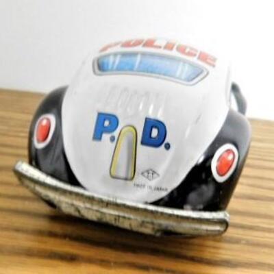 Vintage Takatoku Japanese Tin Litho Friction Toy Police Car