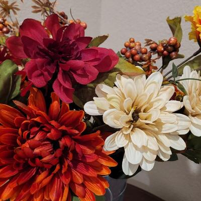 Lot 247: Flower Arrangement in Metal Container 