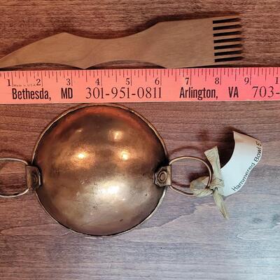 Lot 263: Hammered Copper Bowl  and Wood Tool