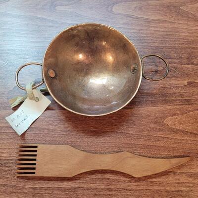 Lot 263: Hammered Copper Bowl  and Wood Tool