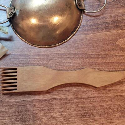 Lot 263: Hammered Copper Bowl  and Wood Tool