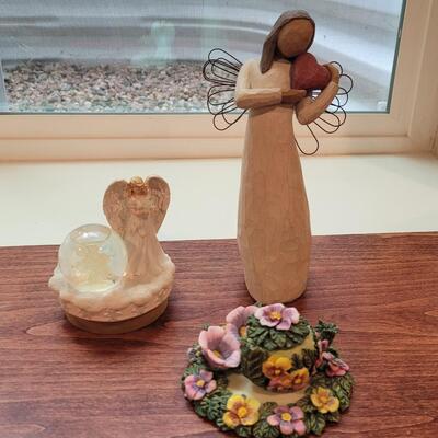 Lot 268: Willow Tree Angel, Yankee Candle Waterglobe Angel and Mini Tea Set