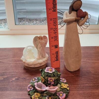 Lot 268: Willow Tree Angel, Yankee Candle Waterglobe Angel and Mini Tea Set