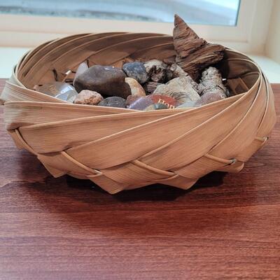 Lot 269: Basket Filled with Stones, Wood and Crystals