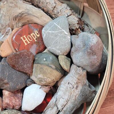 Lot 269: Basket Filled with Stones, Wood and Crystals