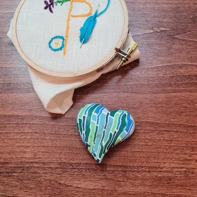 Lot 270: Polymer Clay Heart and Little Needlepoint 