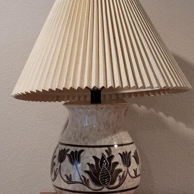 Lot 272: Ceramic Lamp with Brown Floral Design 