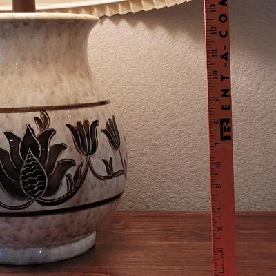 Lot 272: Ceramic Lamp with Brown Floral Design 