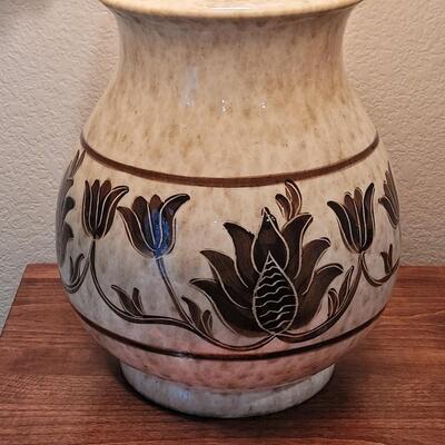 Lot 272: Ceramic Lamp with Brown Floral Design 