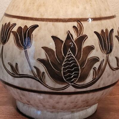 Lot 272: Ceramic Lamp with Brown Floral Design 