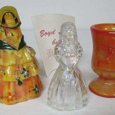 Boyd Glass Hand Painted Louise Figurine #60/70, Iridized Glass Lady Figurine, Hoppy Toothpick Holder #456/1000 