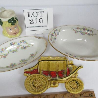 Vintage Small Platter and Oval Bowl, Stagecoach Spoon Rest, Ceramic Head Mug