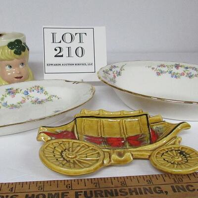 Vintage Small Platter and Oval Bowl, Stagecoach Spoon Rest, Ceramic Head Mug