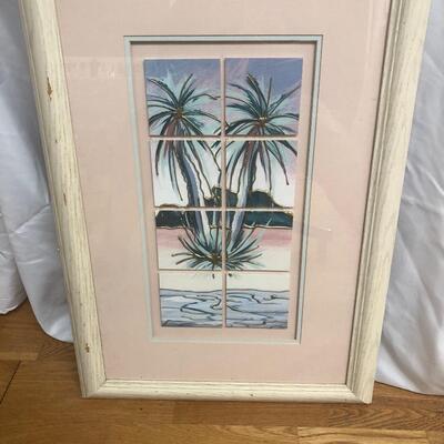 Two framed hand painted tile pictures