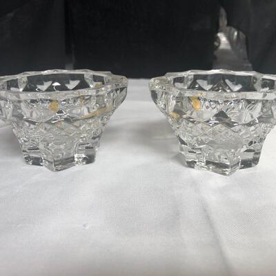 Two German Democratic Republic lead crystal candle holders