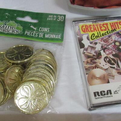 Metal Flash Light, 1941 Lutheran Hymnal, Toy Gold Coins, 2 Empty Cases, Cassette Tape