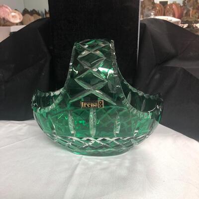 Irena cut to clear green crystal basket