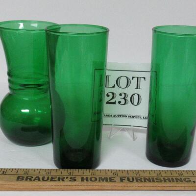 2 Forest Green Lemonaid Tumblers and Forest Green Vase