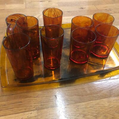 Vintage Lucite tray and glases