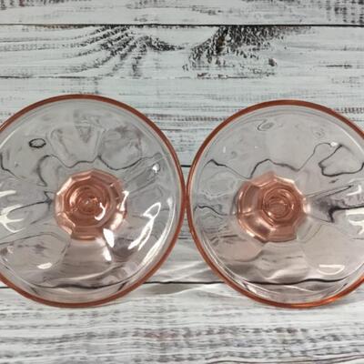 Set of 2 Vintage Pink Depression Glass Candle Holders 