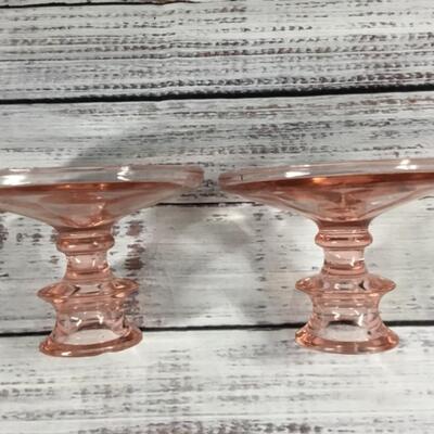 Set of 2 Vintage Pink Depression Glass Candle Holders 