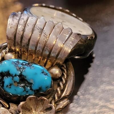 Lot 287: Vintage Sterling Silver SIGNED Native American Watch Cuff Bracelet UNISEX