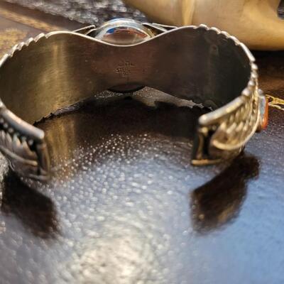 Lot 287: Vintage Sterling Silver SIGNED Native American Watch Cuff Bracelet UNISEX