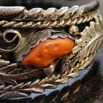 Lot 287: Vintage Sterling Silver SIGNED Native American Watch Cuff Bracelet UNISEX