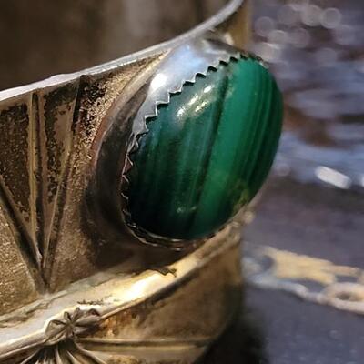 Lot 289: Vintage Sterling Silver SIGNED Cuff Bracelet w/ Stone Accent