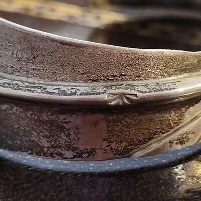 Lot 289: Vintage Sterling Silver SIGNED Cuff Bracelet w/ Stone Accent