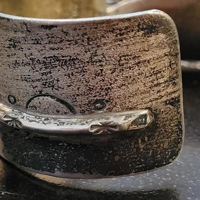 Lot 289: Vintage Sterling Silver SIGNED Cuff Bracelet w/ Stone Accent
