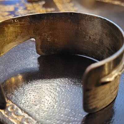 Lot 289: Vintage Sterling Silver SIGNED Cuff Bracelet w/ Stone Accent