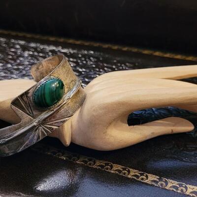 Lot 289: Vintage Sterling Silver SIGNED Cuff Bracelet w/ Stone Accent