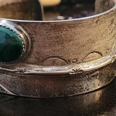 Lot 289: Vintage Sterling Silver SIGNED Cuff Bracelet w/ Stone Accent
