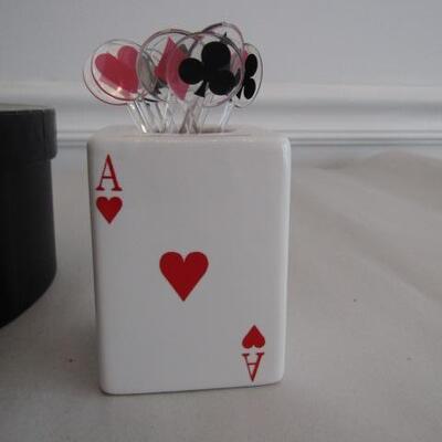 Set of Playing Card Suit Themed Small Plates with Matching Pick Holder