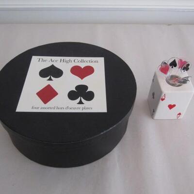 Set of Playing Card Suit Themed Small Plates with Matching Pick Holder