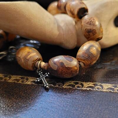 Lot 291: Faith Cross Christian Stone Bracelet Cuff Costume Jewelry