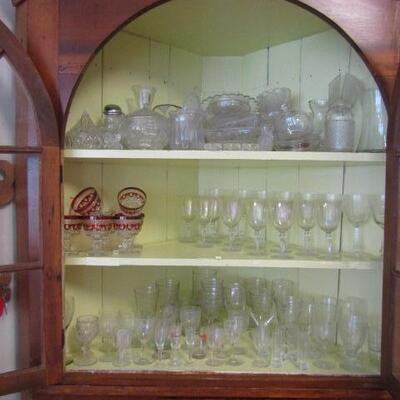Solid Wood, Antique Corner Cabinet with Goose Neck Pediments (No Contents)- 45" Across, 21 1/4" Deep, 84 3/4" Tall