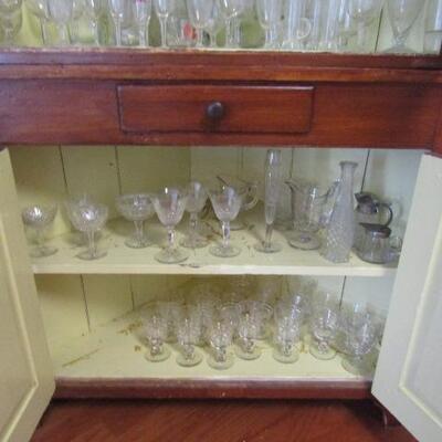 Solid Wood, Antique Corner Cabinet with Goose Neck Pediments (No Contents)- 45" Across, 21 1/4" Deep, 84 3/4" Tall