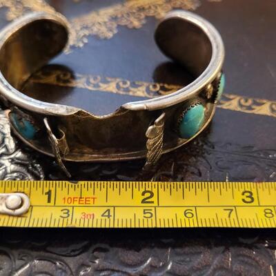 Lot 294: Vintage SIGNED Watch Cuff w/ Turquiose Stones 