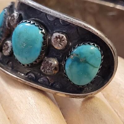 Lot 294: Vintage SIGNED Watch Cuff w/ Turquiose Stones 