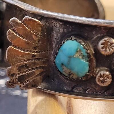 Lot 294: Vintage SIGNED Watch Cuff w/ Turquiose Stones 